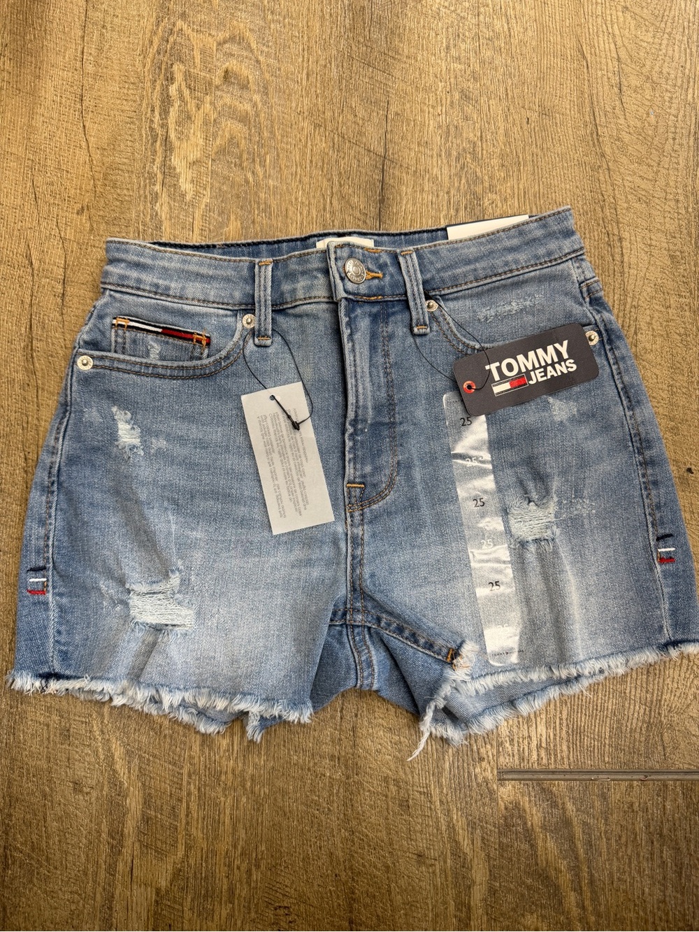 Tommy Hilfiger Light Blue Distressed Jean Shorts with Frayed Hem